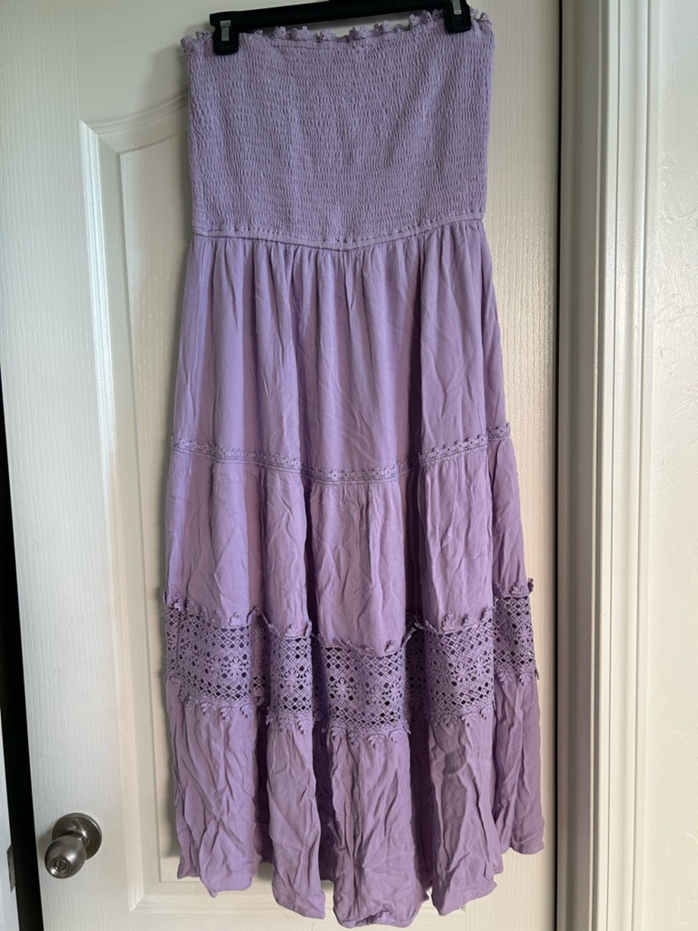 Lavender Crochet Tiered Maxi strapless summer dress
